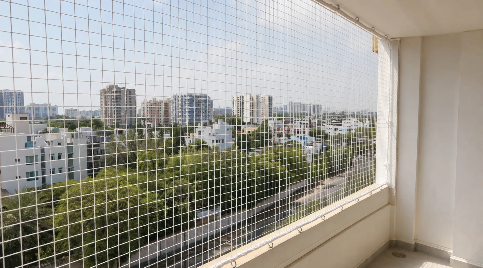 Chennai apartment service area view with finished balcony safety net